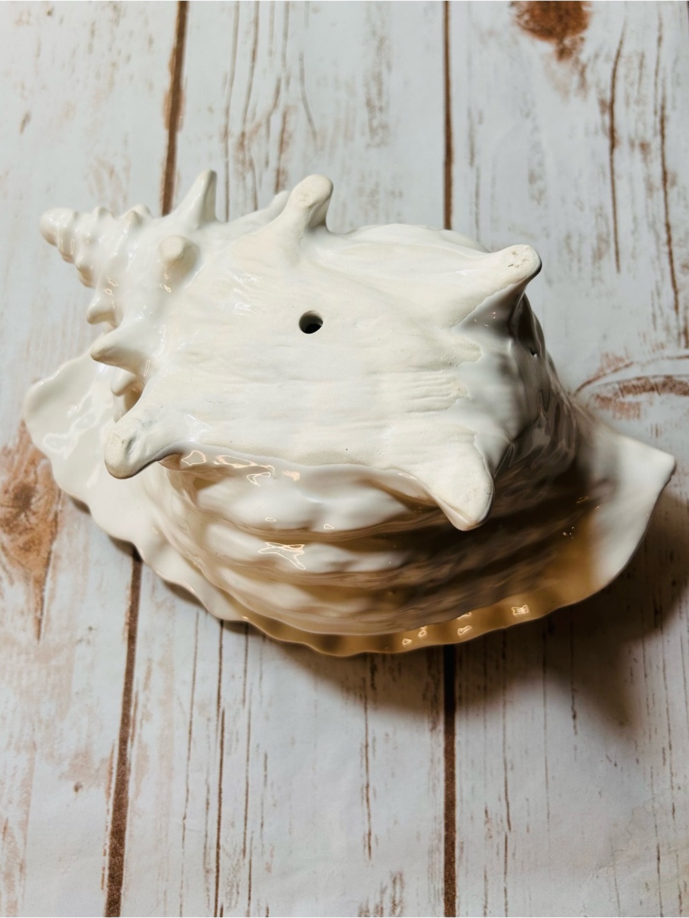 Vintage White Ceramic Conch Sea Shell Decorative Bowl Planter Decorative - Picture 7 of 9